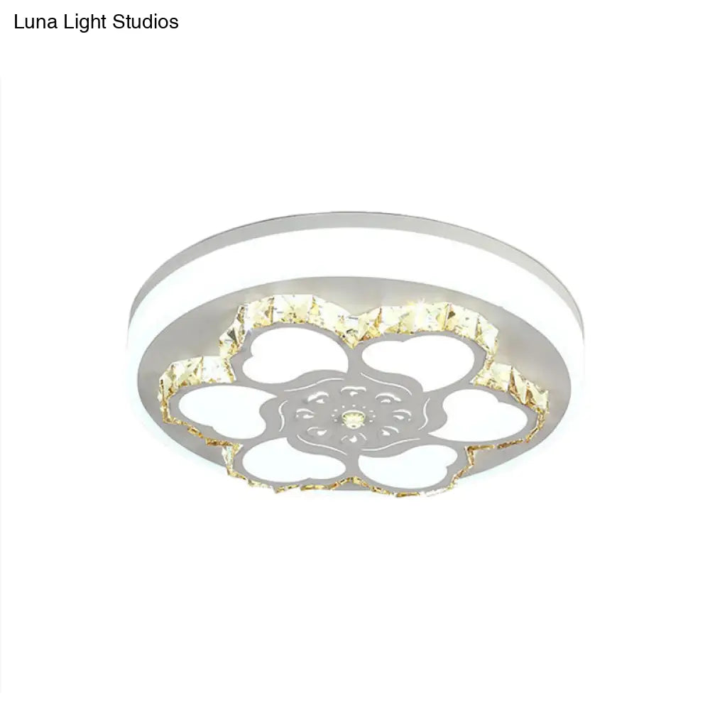 Modern Crystal Led Ceiling Mount Light With White Acrylic Flower Pattern And 3 Color Options