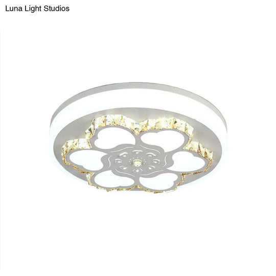 Modern Crystal Led Ceiling Mount Light With White Acrylic Flower Pattern And 3 Color Options