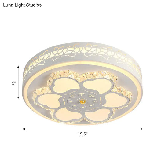 Modern Crystal Led Ceiling Mount Light With White Acrylic Flower Pattern And 3 Color Options