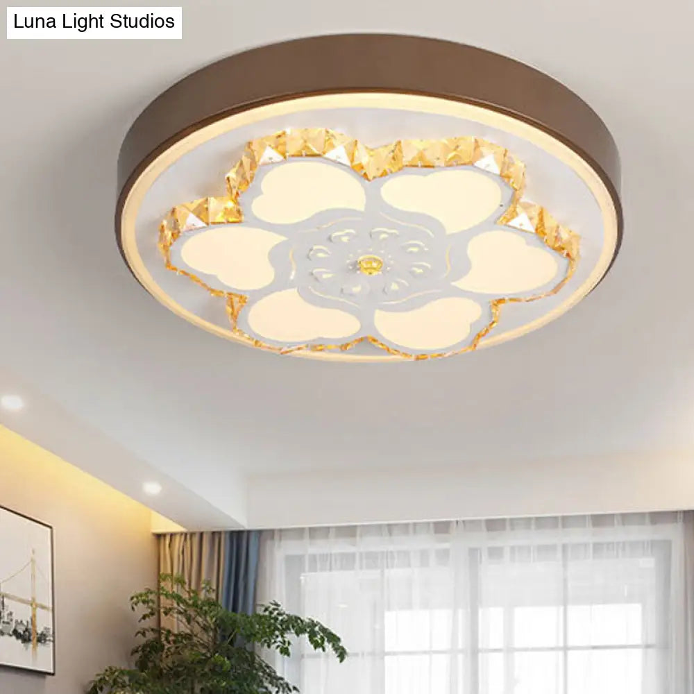 Modern Crystal Led Ceiling Mount Light With White Acrylic Flower Pattern And 3 Color Options