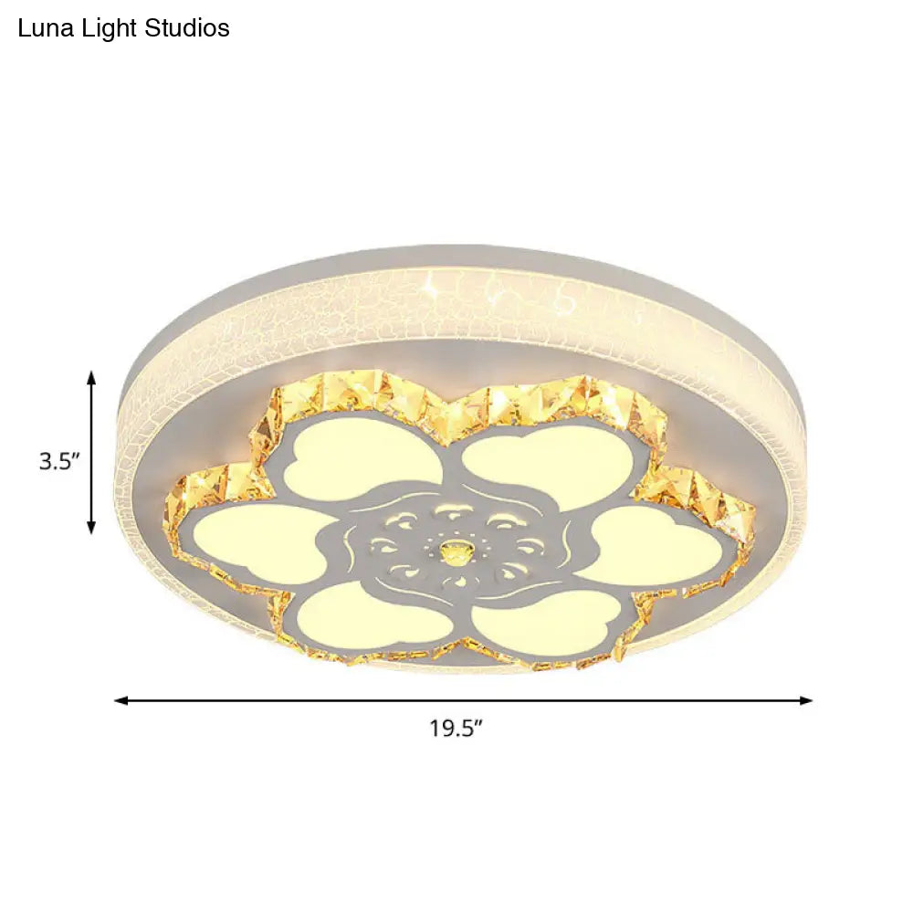 Modern Crystal Led Ceiling Mount Light With White Acrylic Flower Pattern And 3 Color Options