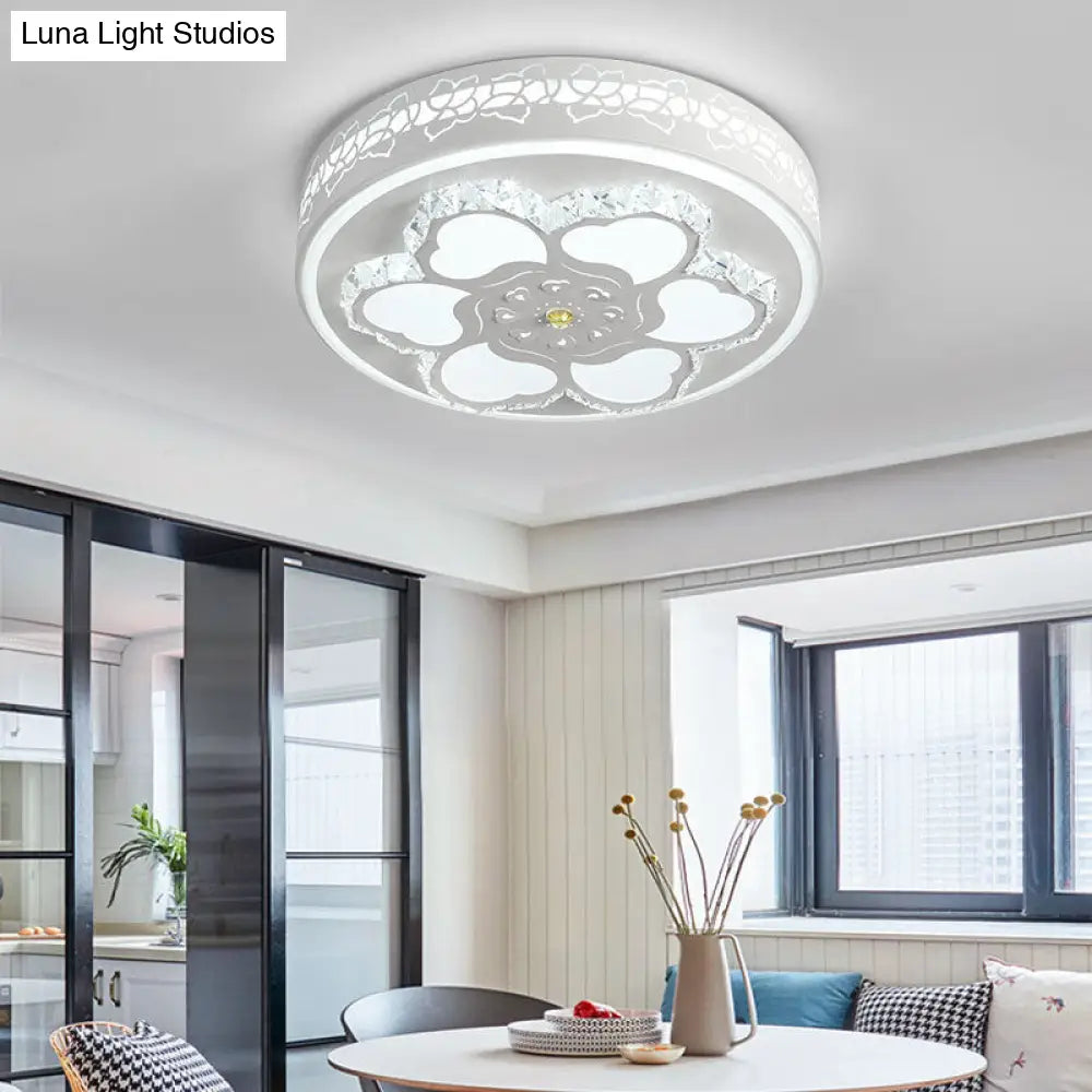 Modern Crystal Led Ceiling Mount Light With White Acrylic Flower Pattern And 3 Color Options / A