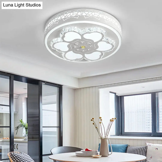 Modern Crystal Led Ceiling Mount Light With White Acrylic Flower Pattern And 3 Color Options / A