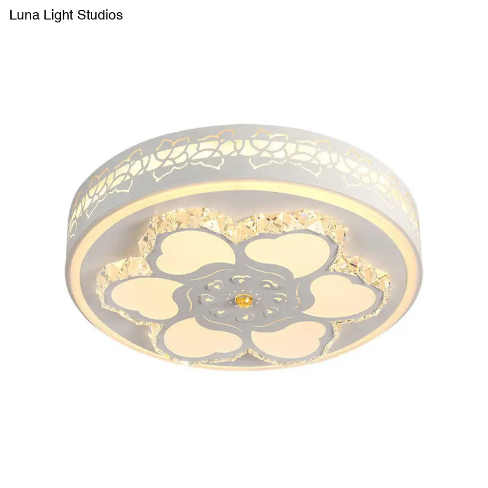 Modern Crystal Led Ceiling Mount Light With White Acrylic Flower Pattern And 3 Color Options