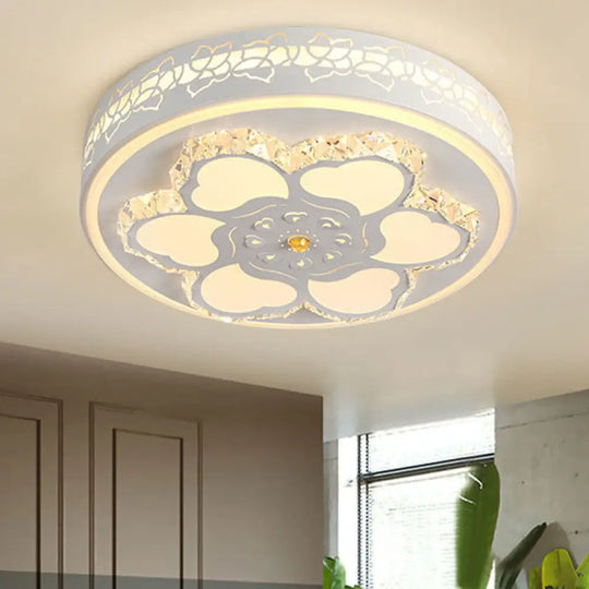 Modern Crystal Led Ceiling Mount Light With White Acrylic Flower Pattern And 3 Color Options / A