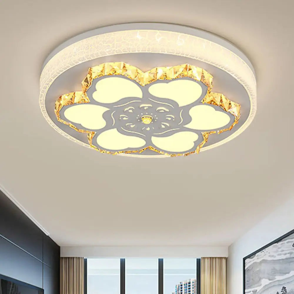 Modern Crystal Led Ceiling Mount Light With White Acrylic Flower Pattern And 3 Color Options / C
