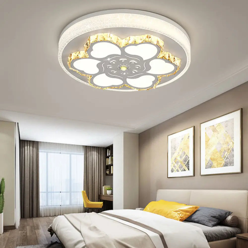 Modern Crystal Led Ceiling Mount Light With White Acrylic Flower Pattern And 3 Color Options / C