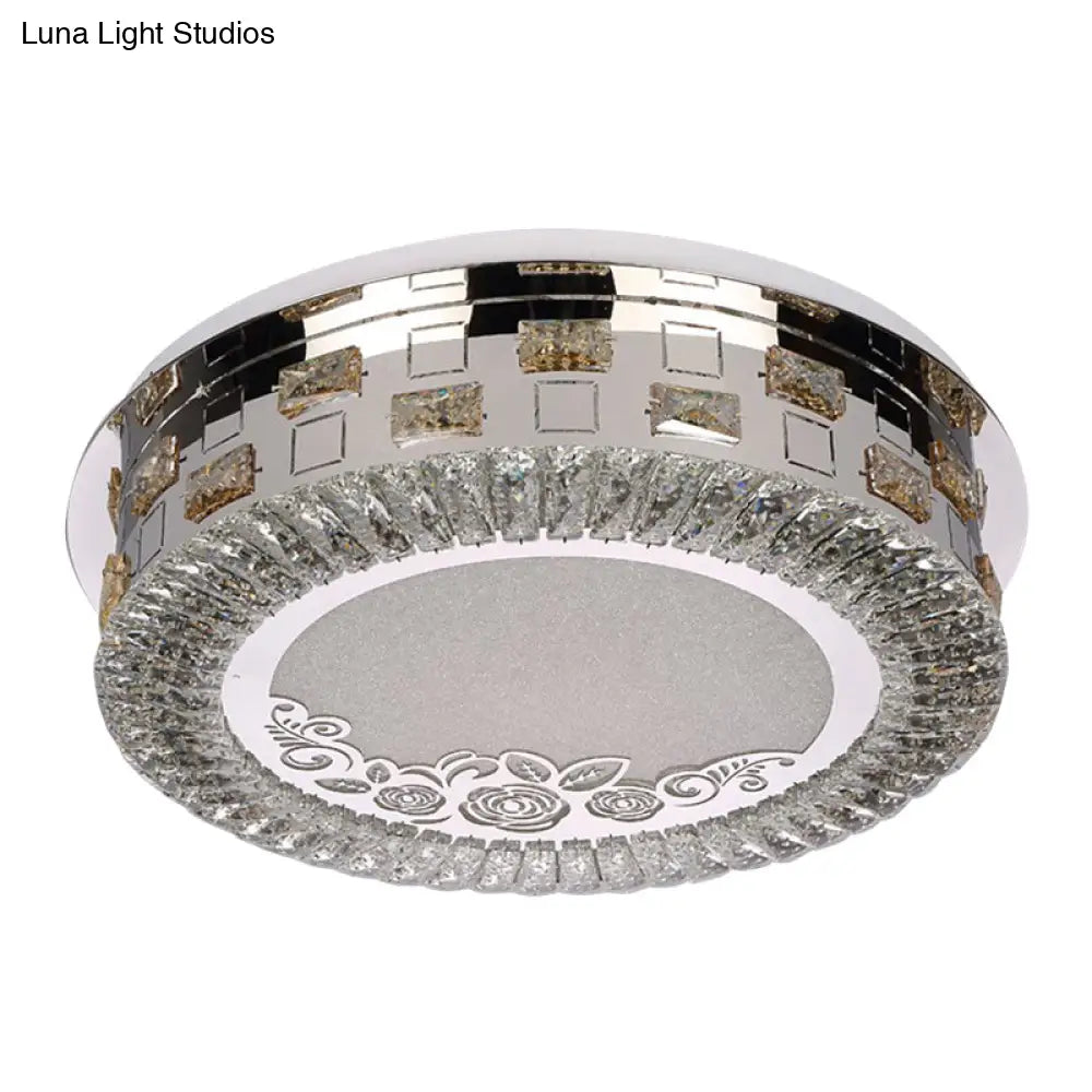 Modern Crystal Led Ceiling Mounted Bedroom Light - Sleek Round Chrome Flush Mount Lamp