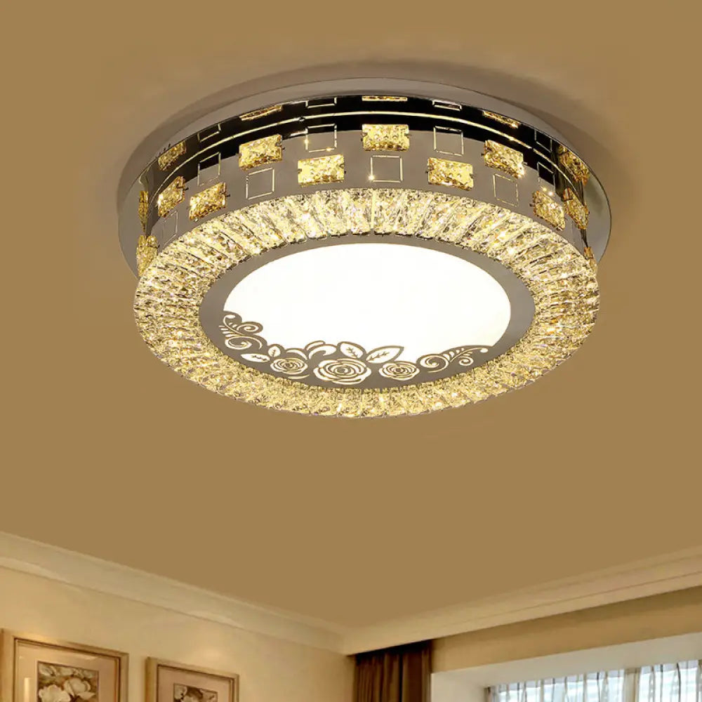 Modern Crystal Led Ceiling Mounted Bedroom Light - Sleek Round Chrome Flush Mount Lamp