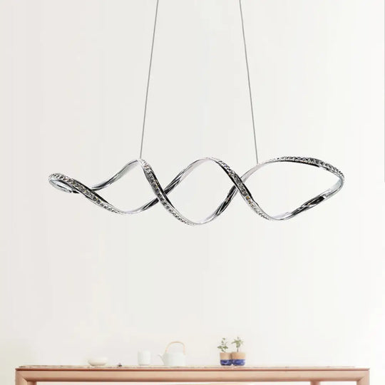 Modern Crystal Led Chandelier - Twist Hanging Pendant Light For Dining Room Chrome Finish