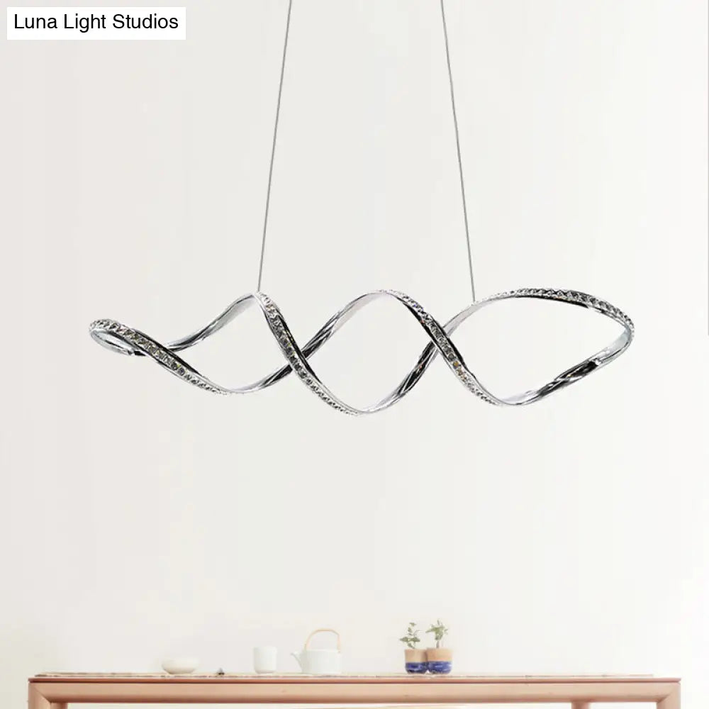 Modern Crystal Led Chandelier: Twist Hanging Pendant Lighting For Dining Room In Chrome Warm/White