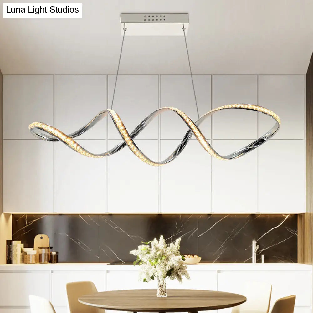 Modern Crystal Led Chandelier: Twist Hanging Pendant Lighting For Dining Room In Chrome Warm/White