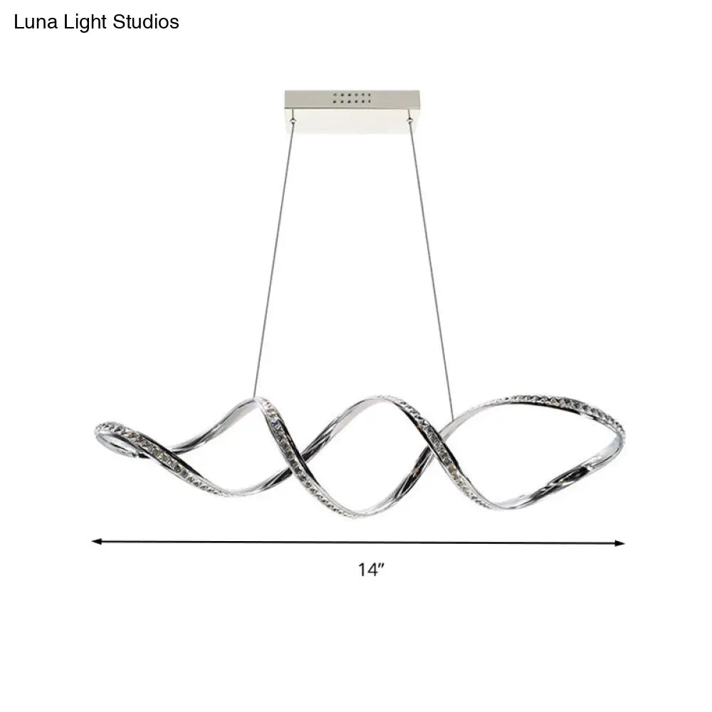 Modern Crystal Led Chandelier: Twist Hanging Pendant Lighting For Dining Room In Chrome Warm/White