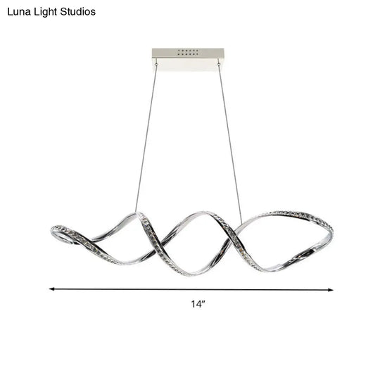 Modern Crystal Led Chandelier: Twist Hanging Pendant Lighting For Dining Room In Chrome Warm/White