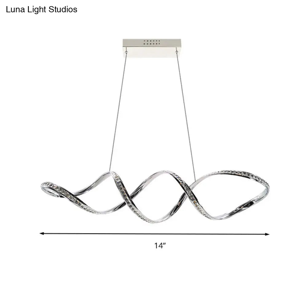 Modern Crystal Led Chandelier - Twist Hanging Pendant Light For Dining Room Chrome Finish