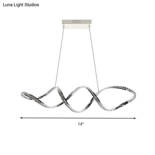 Modern Crystal Led Chandelier - Twist Hanging Pendant Light For Dining Room Chrome Finish