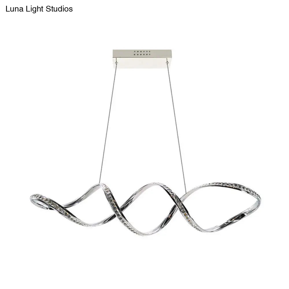 Modern Crystal Led Chandelier: Twist Hanging Pendant Lighting For Dining Room In Chrome Warm/White