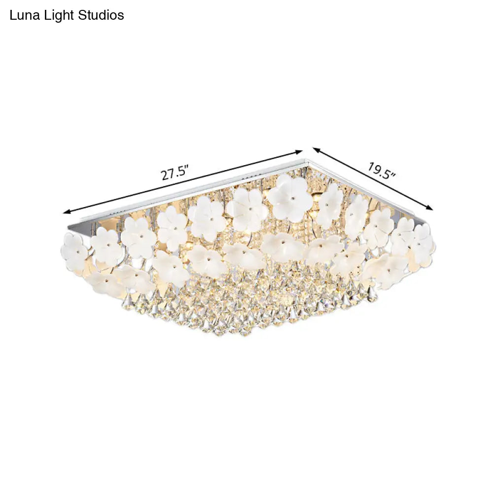 Modern Crystal Led Chrome Ceiling Light Fixture For Living Room - Flush Mount Rectangular Design