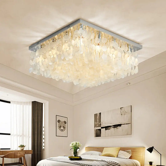Modern Crystal Led Chrome Ceiling Light For Bedroom - Square Flush Mount 16’/19.5’/23.5’ Wide / 16’