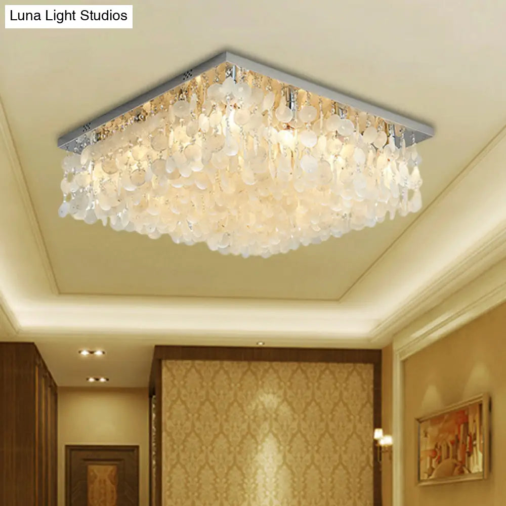 Modern Crystal Led Chrome Ceiling Light For Bedroom - Square Flush Mount 16/19.5/23.5 Wide
