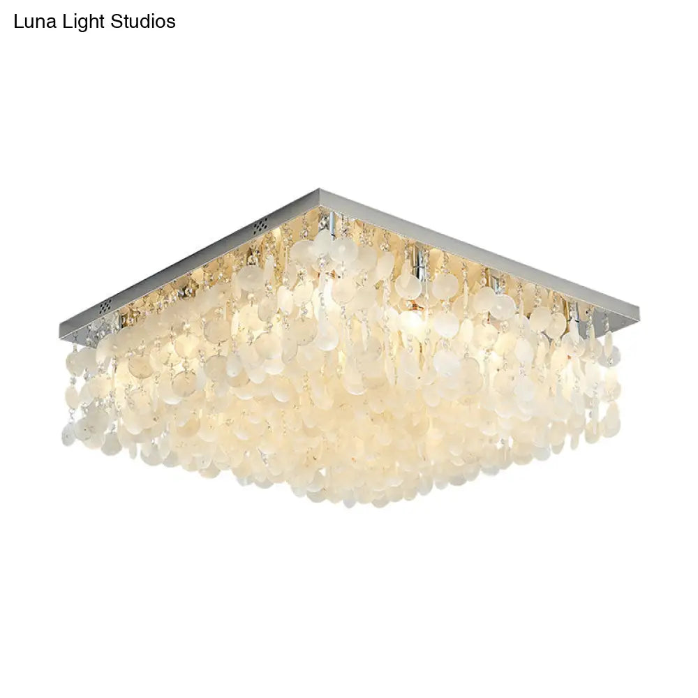Modern Crystal Led Chrome Ceiling Light For Bedroom - Square Flush Mount 16’/19.5’/23.5’ Wide