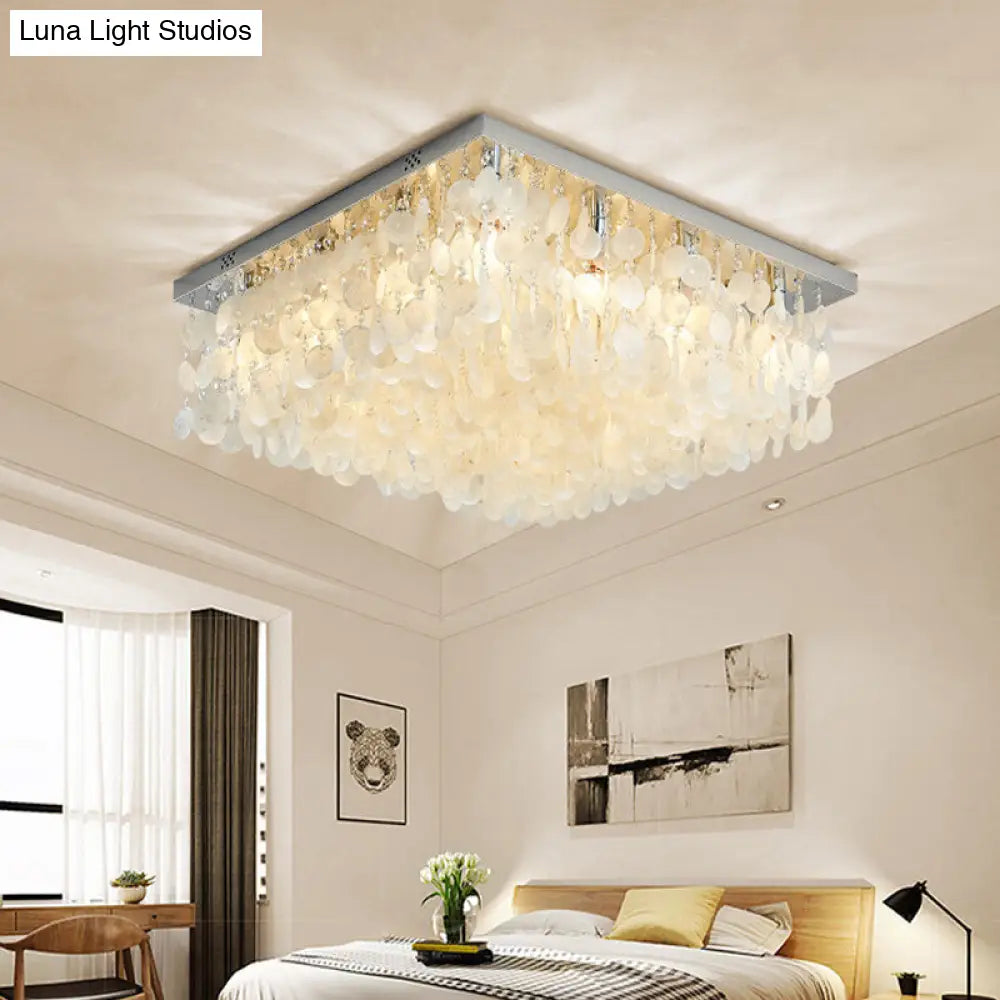 Modern Crystal Led Chrome Ceiling Light For Bedroom - Square Flush Mount 16/19.5/23.5 Wide / 16