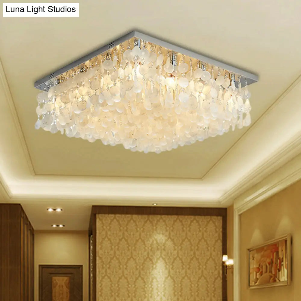 Modern Crystal Led Chrome Ceiling Light For Bedroom - Square Flush Mount 16’/19.5’/23.5’ Wide