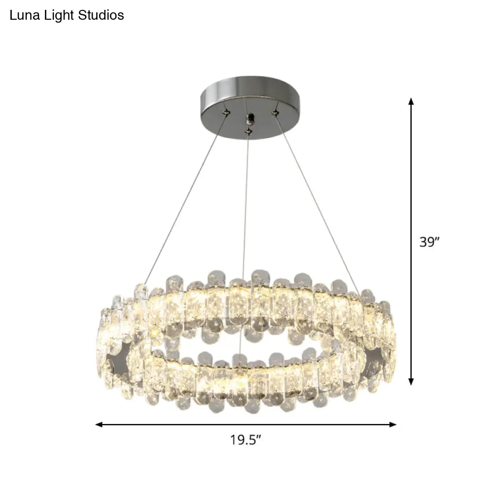 Modern Crystal Led Circle Pendant Chandelier - Chrome Finish