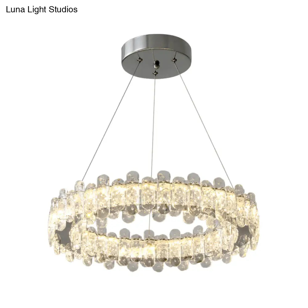 Modern Crystal Led Circle Pendant Chandelier - Chrome Finish