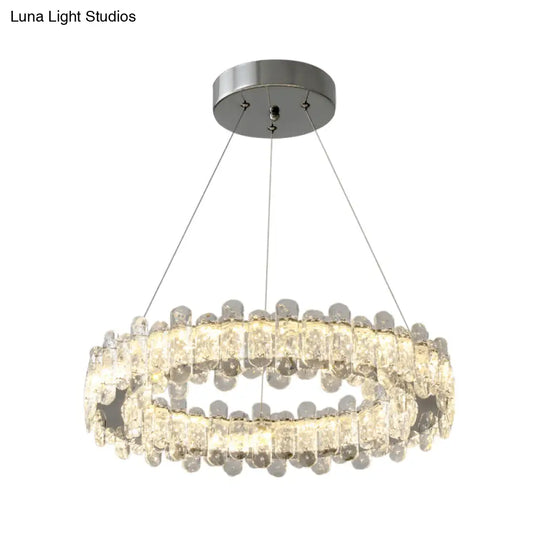 Modern Crystal Led Circle Pendant Chandelier - Chrome Finish