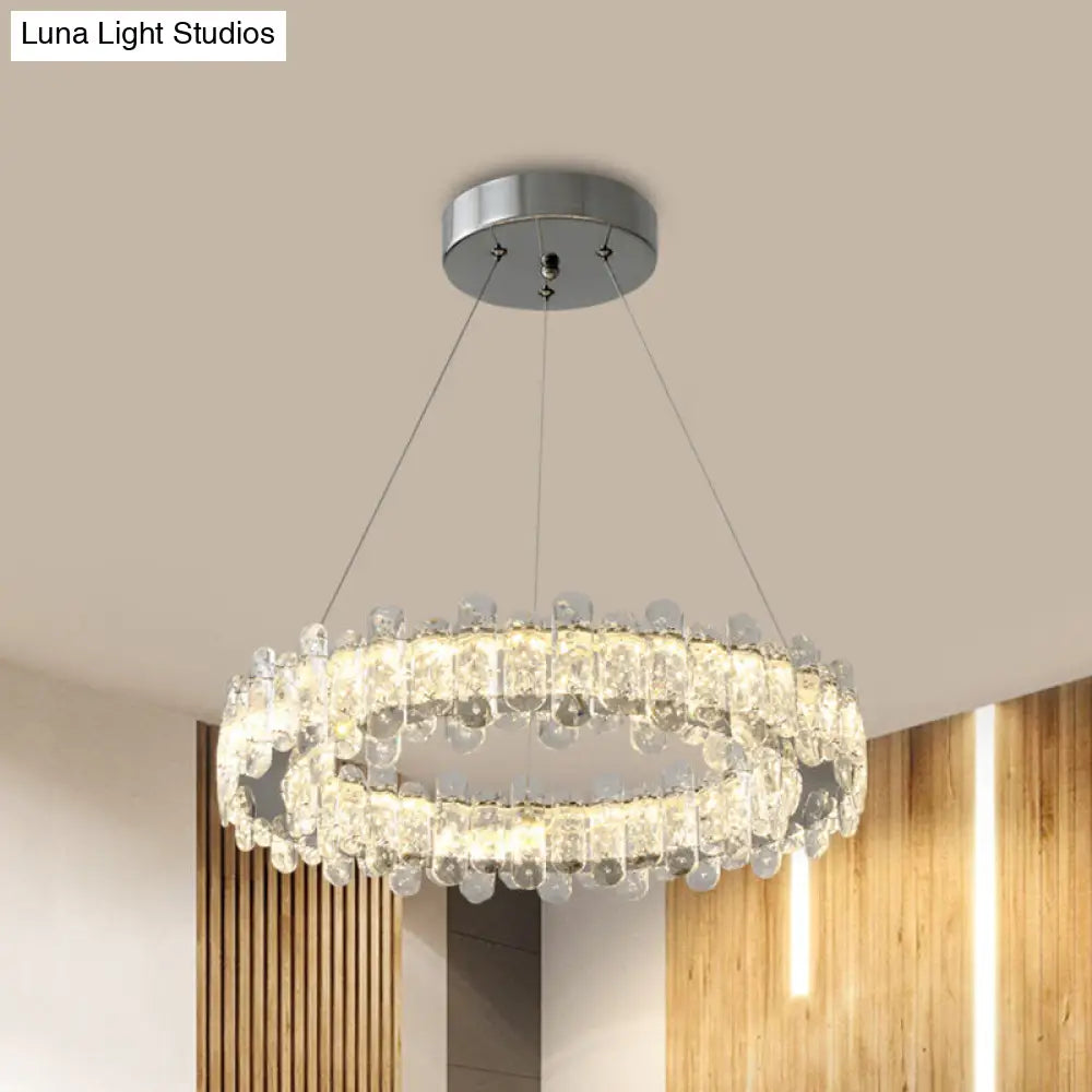 Modern Chrome Circle Pendant Chandelier - Clear K9 Crystal Led Ceiling Light