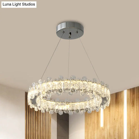 Modern Chrome Circle Pendant Chandelier - Clear K9 Crystal Led Ceiling Light