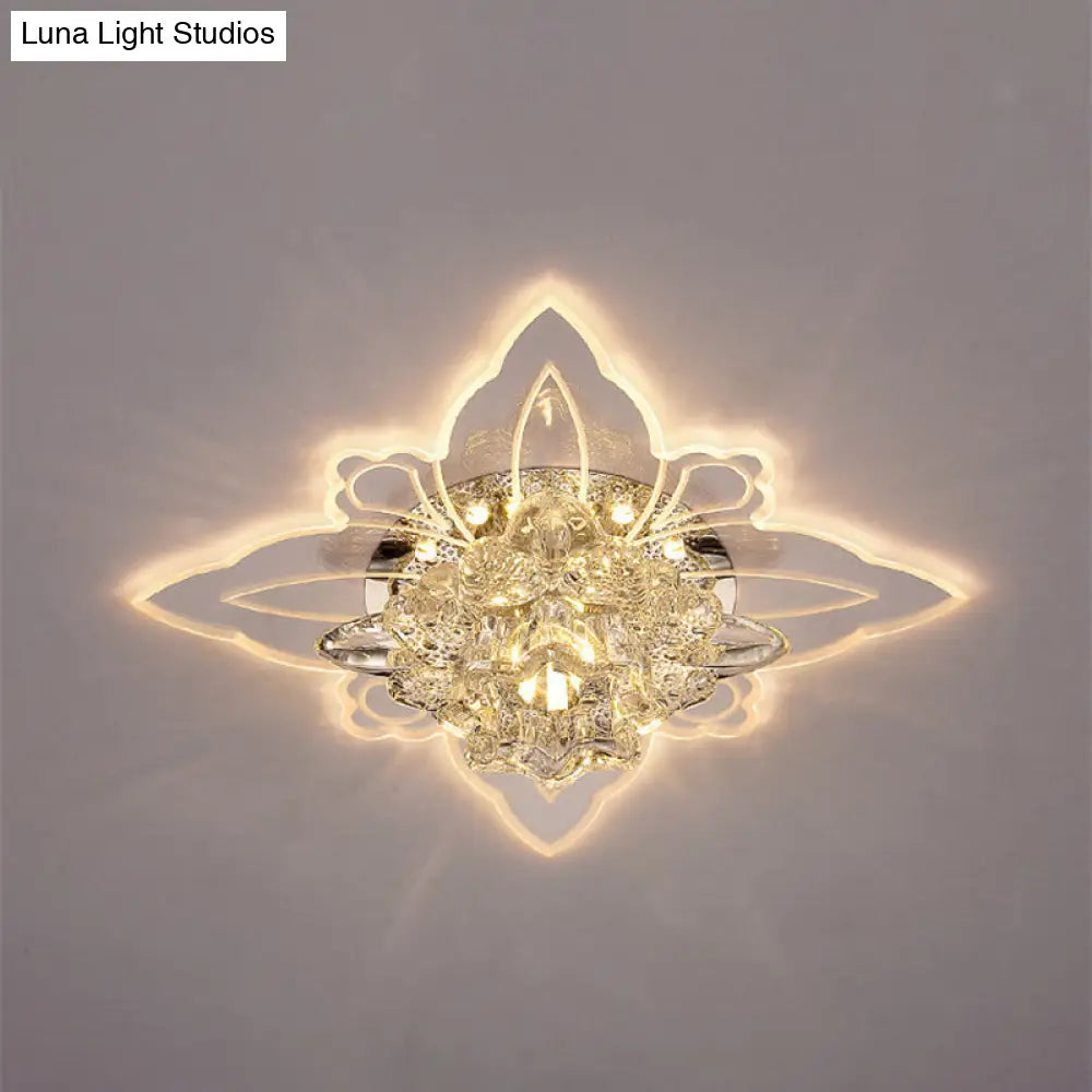 Modern Crystal Led Flower Flushmount Ceiling Light With Warm Glow For Hallway