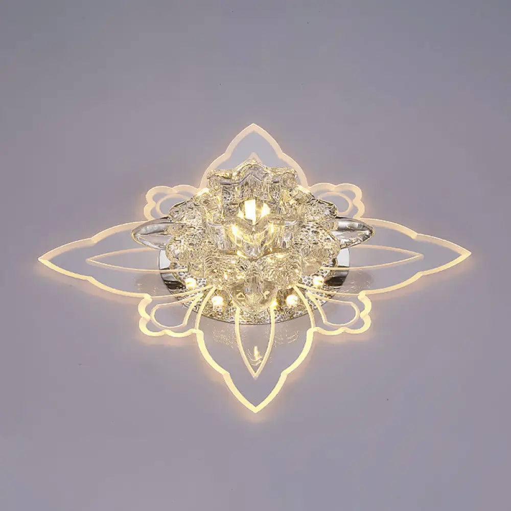 Modern Crystal Led Flower Flushmount Ceiling Light With Warm Glow For Hallway Clear /