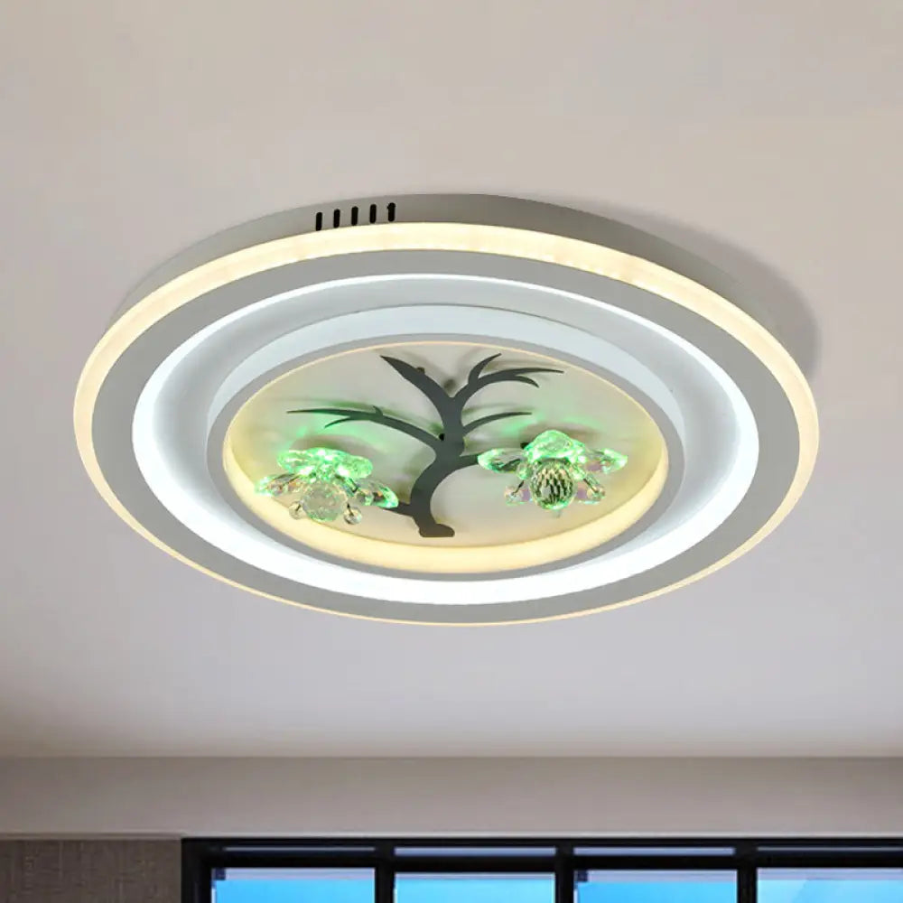 Modern Crystal Led Flush Ceiling Light For Bedchamber - White Round/Square Fixture / Round