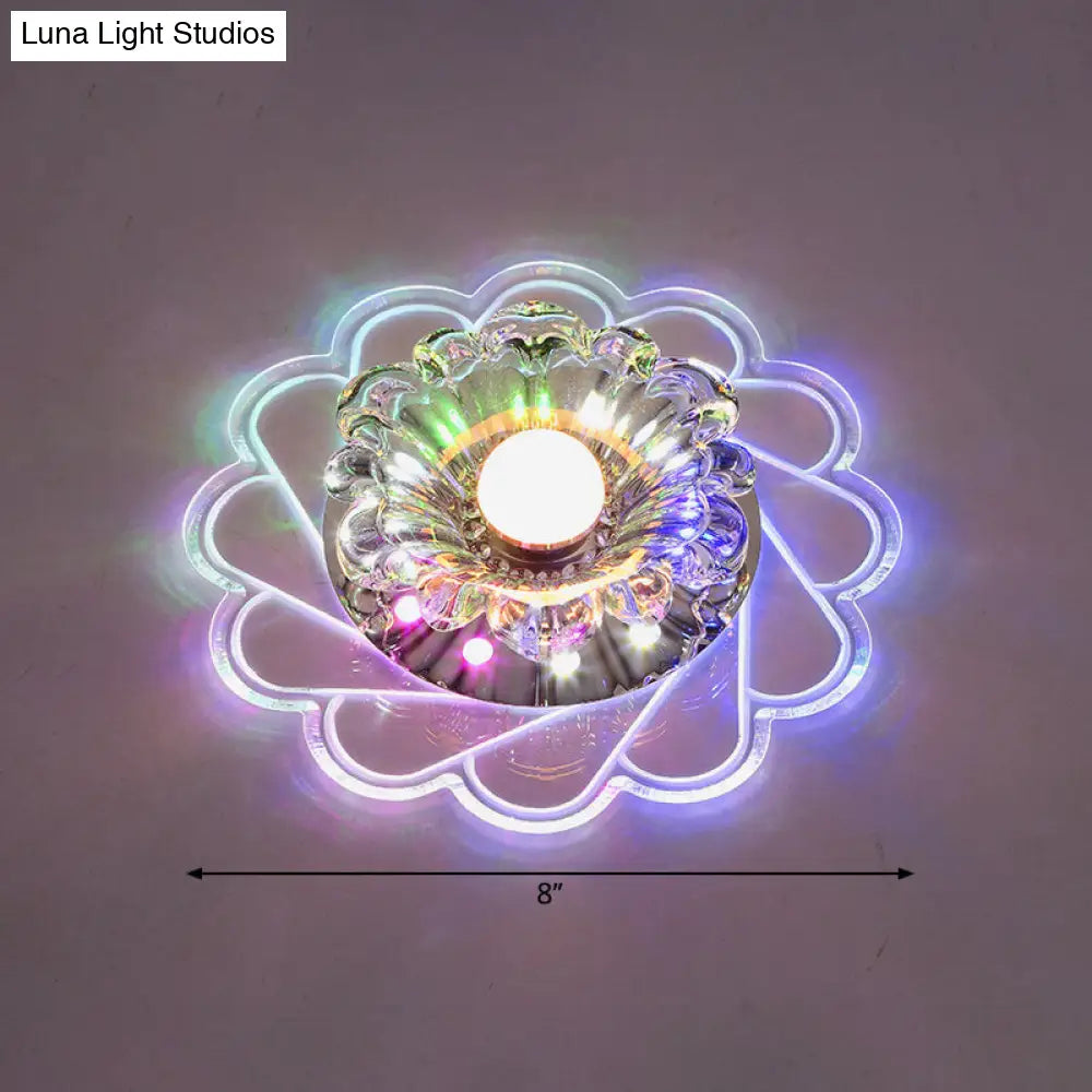 Modern Crystal Led Flush Ceiling Light For Hallway - Clear Floral Mount Fixture / Multi Color