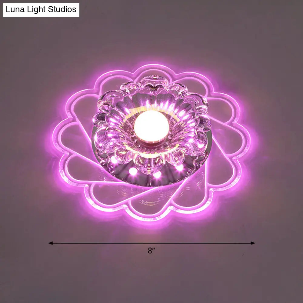 Modern Crystal Led Flush Ceiling Light For Hallway - Clear Floral Mount Fixture / Purple