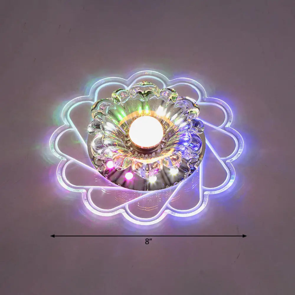 Modern Crystal Led Flush Ceiling Light For Hallway - Clear Floral Mount Fixture / Multi Color