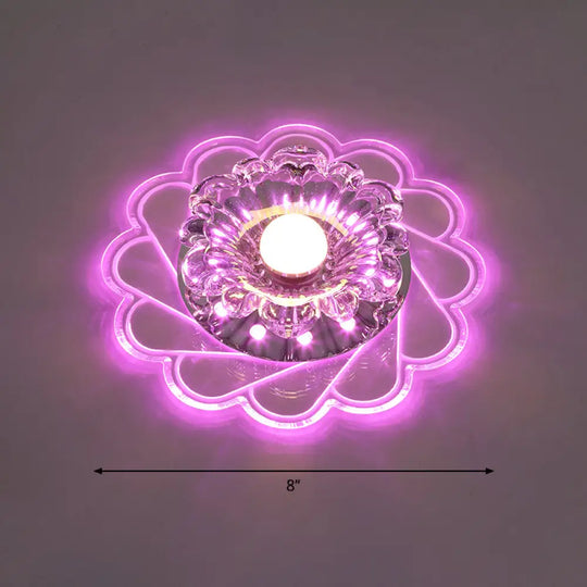 Modern Crystal Led Flush Ceiling Light For Hallway - Clear Floral Mount Fixture / Purple