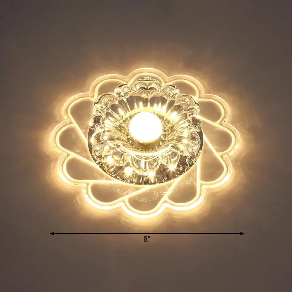 Modern Crystal Led Flush Ceiling Light For Hallway - Clear Floral Mount Fixture / Warm