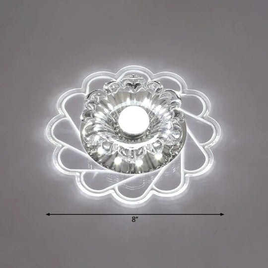 Modern Crystal Led Flush Ceiling Light For Hallway - Clear Floral Mount Fixture / White