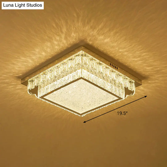 Modern Crystal Led Flush Ceiling Light With Sleek Geometric Design Clear / 19.5 Square