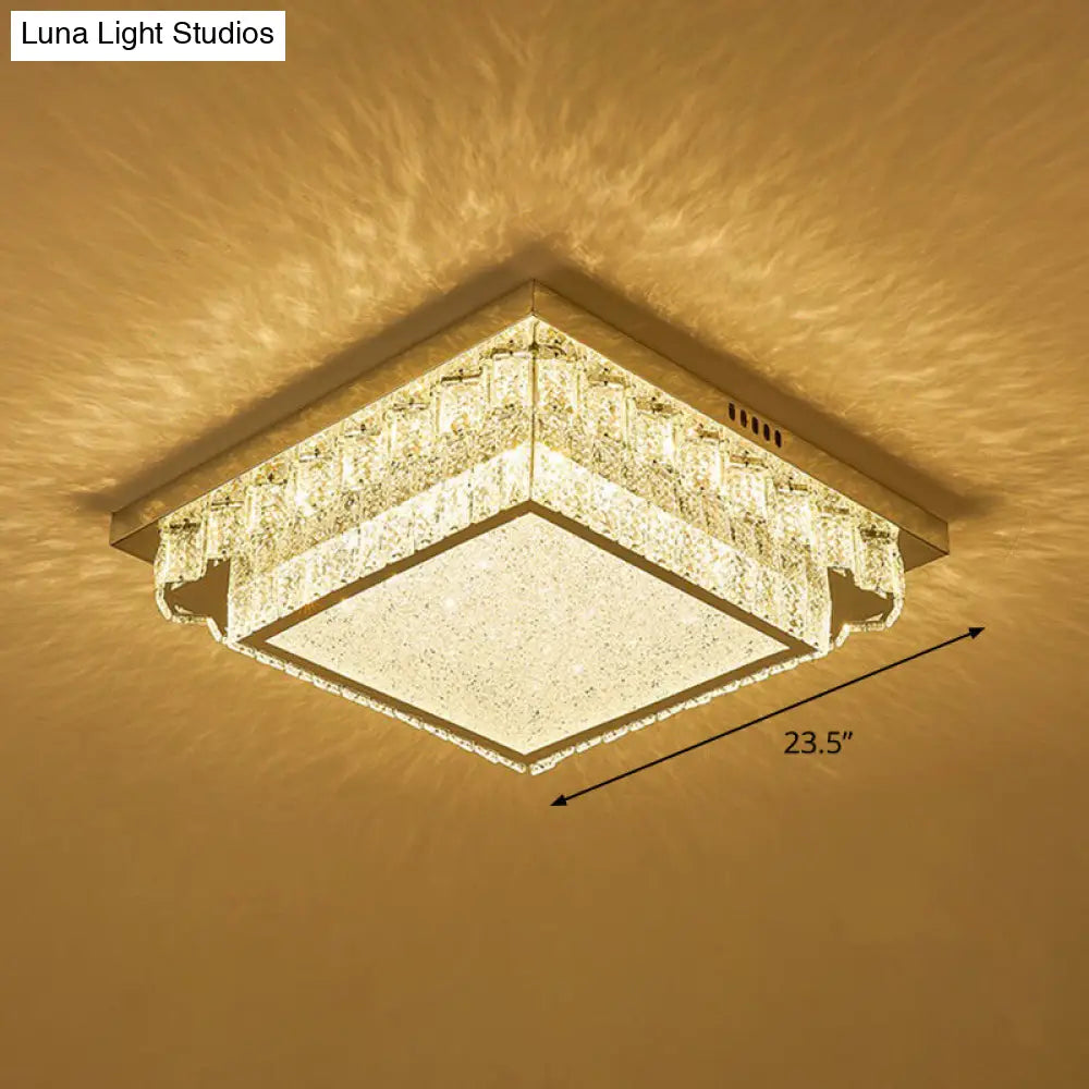 Modern Crystal Led Flush Ceiling Light With Sleek Geometric Design Clear / 23.5 Square