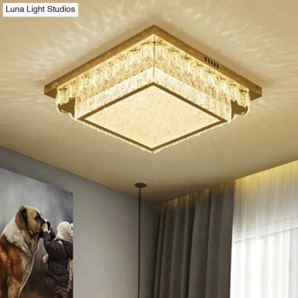 Modern Crystal Led Flush Ceiling Light With Sleek Geometric Design