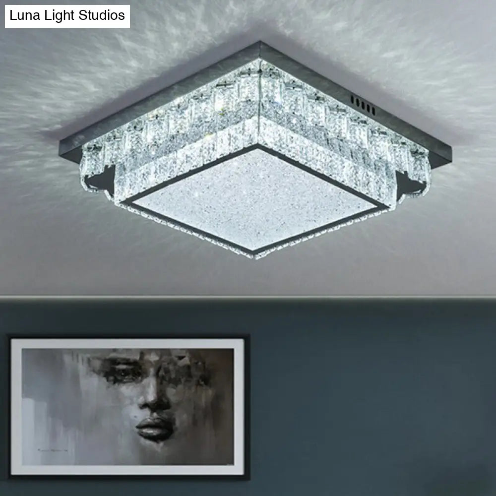 Modern Crystal Led Flush Ceiling Light With Sleek Geometric Design