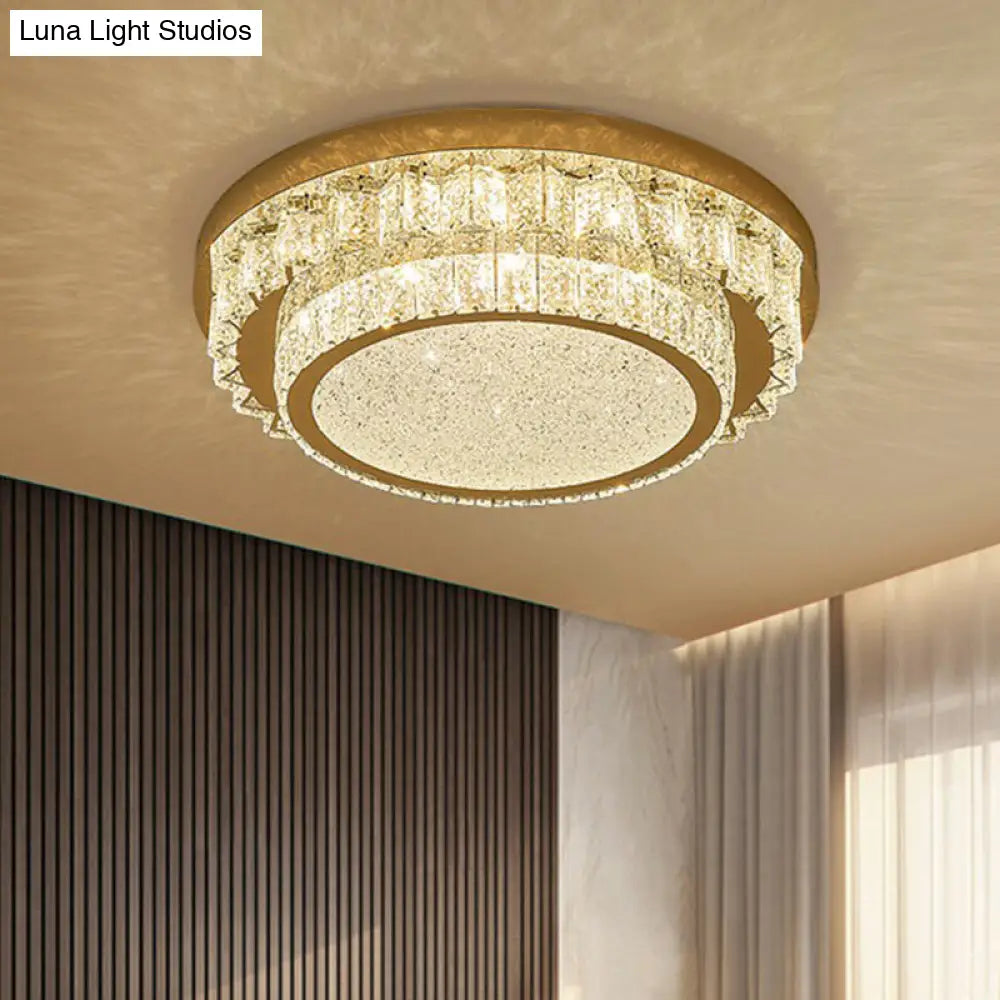 Modern Crystal Led Flush Ceiling Light With Sleek Geometric Design