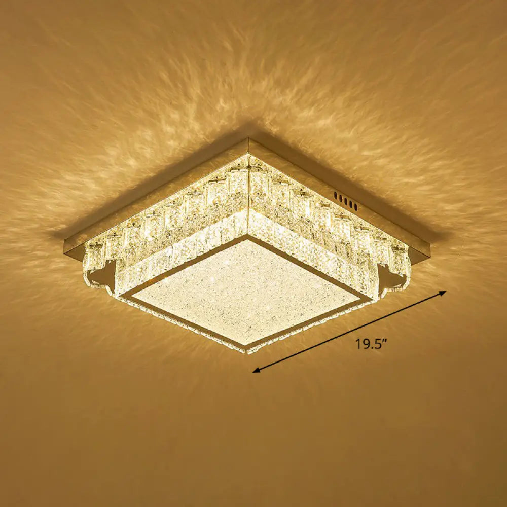 Modern Crystal Led Flush Ceiling Light With Sleek Geometric Design Clear / 19.5’ Square