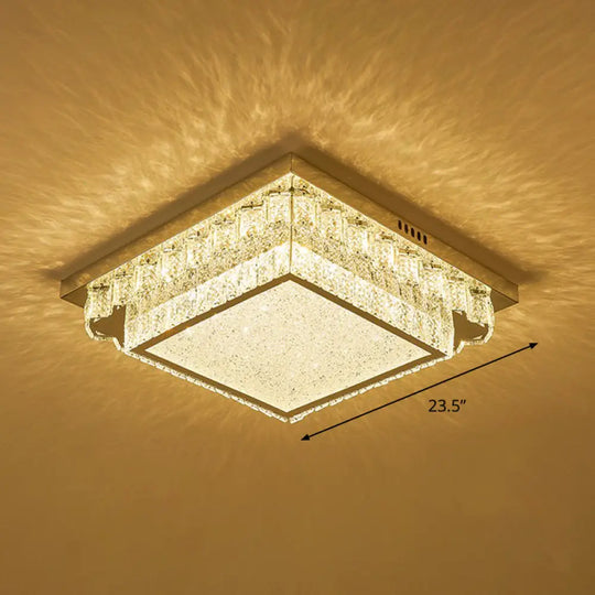 Modern Crystal Led Flush Ceiling Light With Sleek Geometric Design Clear / 23.5’ Square