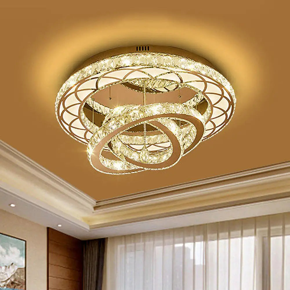 Modern Crystal Led Flush Light Fixture - Romantic Polished Chrome Ceiling Lamp For Lounge
