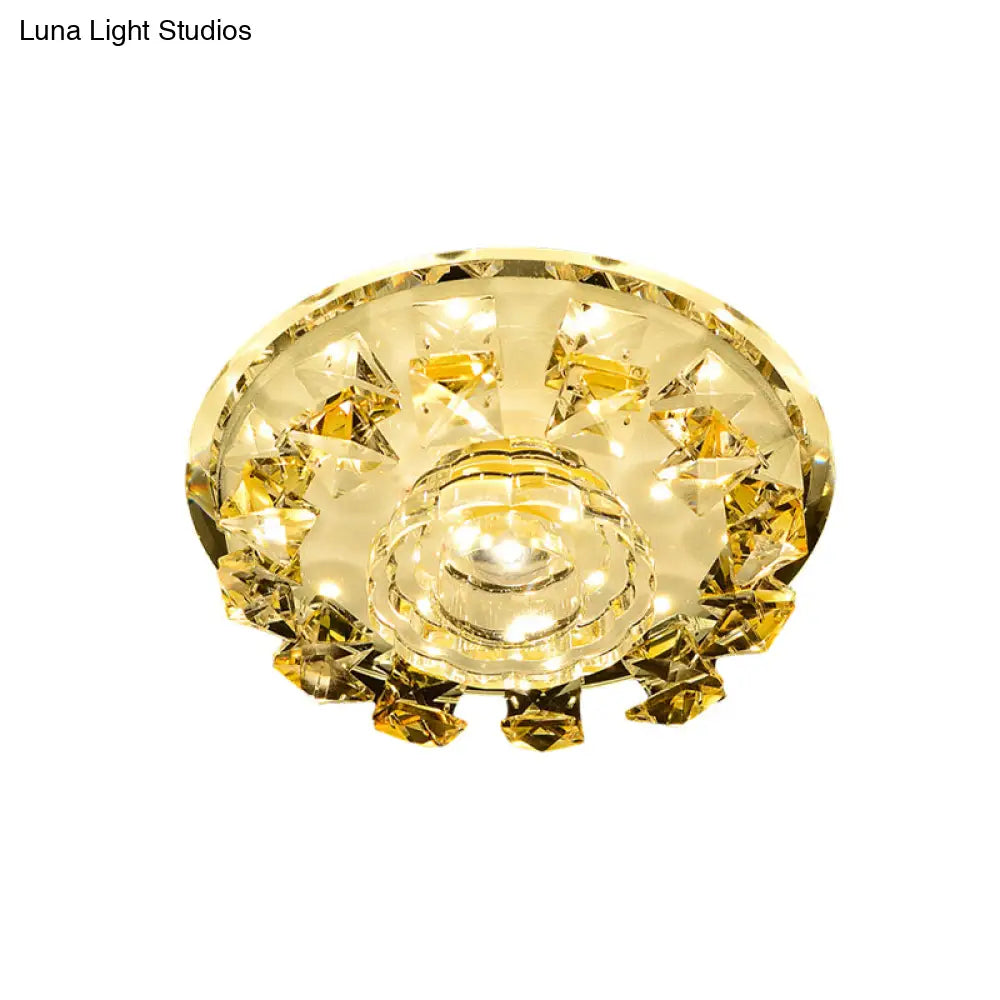 Modern Crystal Led Flush Light With Warm/White Lighting For Hallways Or Small Spaces